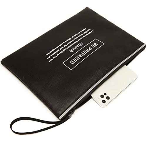 Fireproof Money Bag,Bank Bag Fireproof and Waterproof Cash Bag with Zipper Closure, Fireproof Safe Storage Bag Envelope, Suitable for documents, Bank Inventory, Passport Document Bags (Black, L)