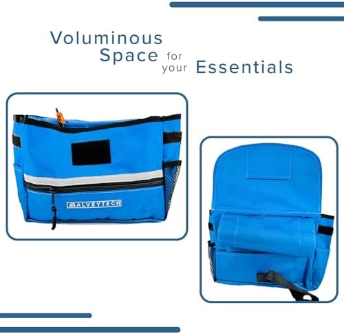AlveyTech Saddle Bag for Mobility Scooter, Wheelchair, & Electric Power Chair (Small, Blue) - Accessories Holder Armrest Side Pouch Storage Organizer Bags for Adults, Water-Resistant, Easy Install