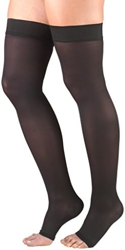 Truform Women's Compression Stockings, 20-30 mmHg, Thigh High Length, Open Toe, Opaque, Black, Large