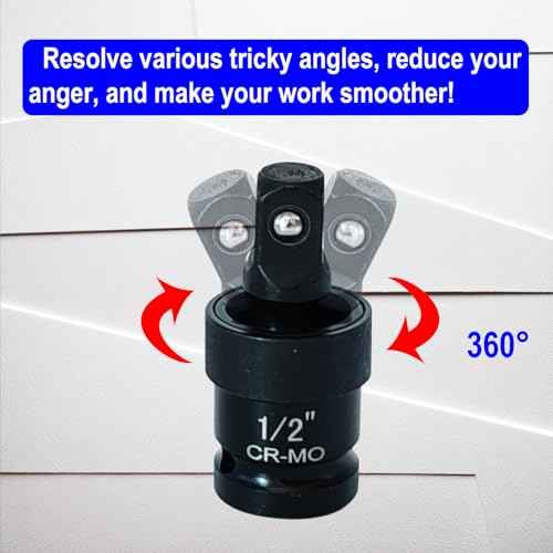 10 Pieces Impact Swivel Socket Set, Cr-Mo Steel, 1/4 and 1/2 to 3/8 Impact Adapter and Reducer Set, Universal Joint Socket Set and 1/4" 3/8" 1/2" Cr-V Steel Drill Adapter