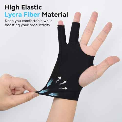 OTraki 4 Pack Drawing Glove Two-Finger Artist Glove for Tablet iPad Sketching Graphic Painting Smudge Guard for Left and Right Hand Black M 3.03x8.07 inch