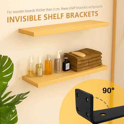 Floating Shelf Bracket 12 Inch of 8 Pack Heavy Duty Shelf Brackets Black Coated Metal L Bracket Wall Shelf Support DIY Brackets with 1/5 Inch Thick and 160 LBS Load Capacity