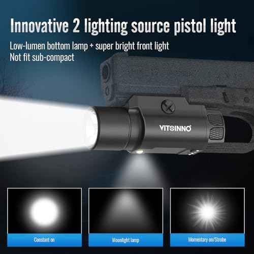 1750 Lumen Tactical Flashlight with Bottom Moonlight lamp, Rechargeable Pistol Light with Strobe/Momentary Compatible with Picatinny Rail