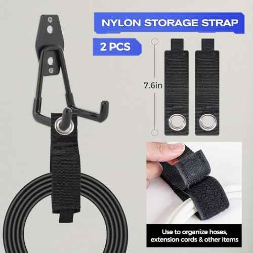 24 Pack Garage Hooks Heavy Duty Garage Storage Hooks with Nylon Straps, Utility Steel Wall Mount Tool Organizer Hooks for Ladders, Bikes, Garden Tools, Hoses, Ropes and More Equipment