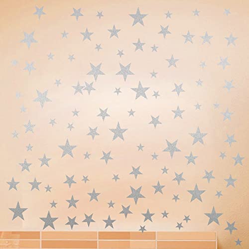 Star Wall Sticker Vinyl Decals for Nursery Bedroom Boys or Girls Room Playroom Classroom Living Room Silver 120pcs