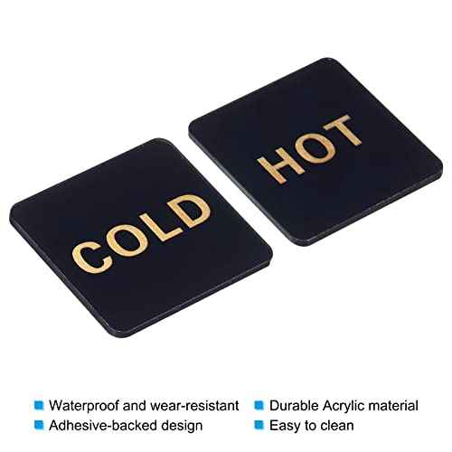 PATIKIL Self Stick Hot/Cold Water Label, 2 Pairs/4 Pack Acrylic Square Sticker Signs for Faucets Sinks, Black