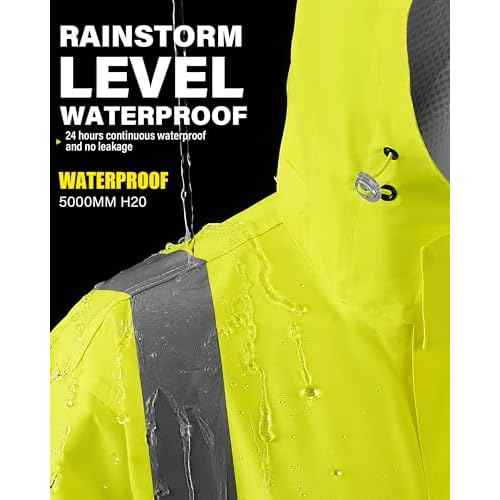 iCreek Reflective High Visibility Safety Jacket,Safety Rain Jacket with Hood,Lightweight Workwear for Outdoor Construction