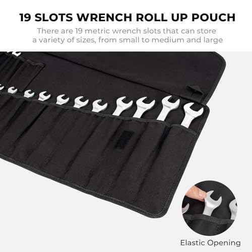 Heavy-Duty Canvas Wrench Roll | 19+1 Pockets Wrench Organizer Bag, Portable All-in-One Wrench Roll Up Pouch for Mechanics & DIYers | Ideal Father's Day Gift for Men