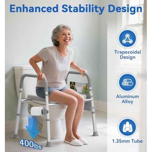 HOMLAND Raised Toilet Seat with Handles, Toilet Seat Riser for Seniors, Adjustable Height & Width, 400lb Elevated Handicap Toilet Seat, Fit Any Toilet, Grey