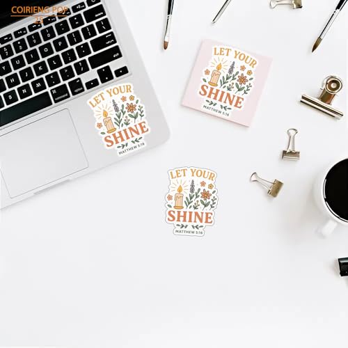 3pcs ¡°Let Your Light Shine¡± Stickers ? Matthew 5:16 ? 3x3in Christian Bible Verse Vinyl Decals ? Waterproof Floral Candle Design for Journals, Laptops, Water Bottles