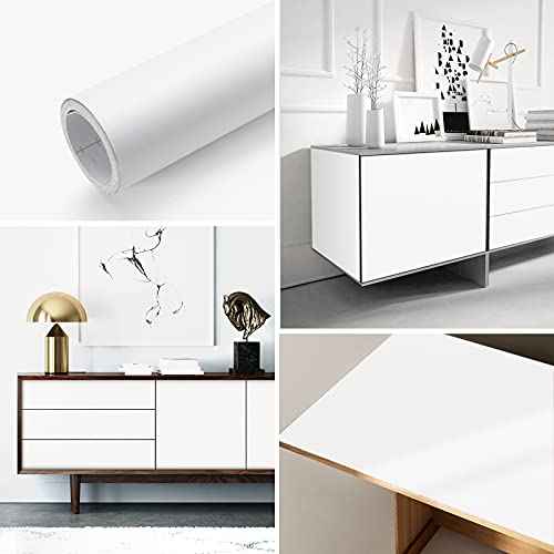 seonta 16"x78.7" Matte White Wallpaper Peel and Stick Contact Paper Self Adhesive Removable Warpping Decorative Vinyl Film Waterproof Wall Paper for Walls Countertop Cabinets Furniture