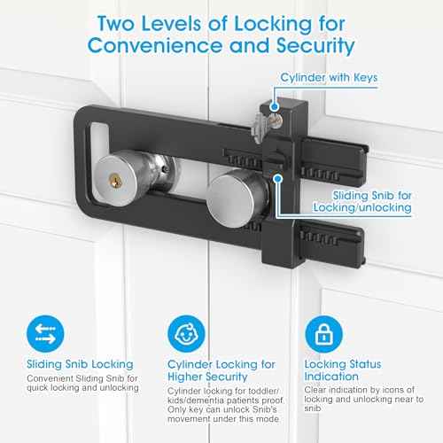 AST Double Door Lockout Device, French Door Reinforcement Lock with 3 Keys, Lockout to Double Door Knobset and Handleset, Childproof Door Lock, Premium Version (Matte Black with Keyed Differ)