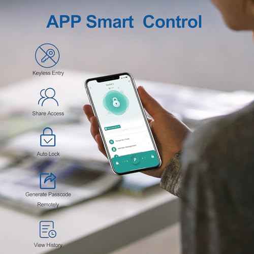Fingerprint Door Lock, 5 in 1 Finger Print Door Knob with Smart APP/Fingerprint/IC Cards/Password/Backup Keys, Smart Door Knob with Keypad for Bedroom, Office, Apartment, Starry Grey