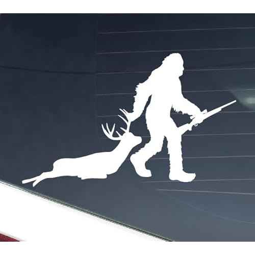 Thistle Brook Cottage Bigfoot Sasquatch Big Foot Carrying Rifle Hunting Decal Vinyl Sticker Cars Trucks Vans Walls Laptop White Hunting Deer Elk 5H X 8W Vinyl Decal Bumper Sticker