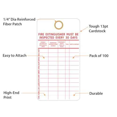 SmartSign ¡°Fire Extinguisher Must Be Inspected Every 30 Days¡± Monthly Inspection Tags, 5.75 x 3 inch 13 Point Cardstock, Red and White (Pack of 100), Made in USA