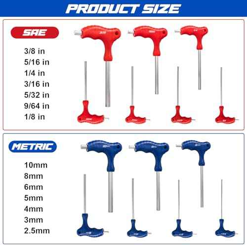 Toolwiz T Handle Allen Wrench Set of 14 Portable Hex Key Set SAE & Metric CR-V Steel Allen Key Set for 4S Shop Bike Motorcycle Repair Mechanics Home Maintenance