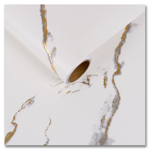 CRE8TIVE White Grey Gold Marble Contact Paper for Countertops Peel and Stick Waterproof Kitchen Wallpaper 12"x80" Marble Wallpaper Removable Adhesive Countertop Contact Paper for Bathroom Cabinets