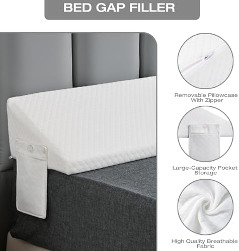 King Bed Wedge Pillow for Headboard Bed Gap Filler White Long Triangle Corner Nora Pillows,Dense Foam,Avoid Things Drops,Between King Size Frames and Mattress,Raise Pillow for Sleeping Home Bedding