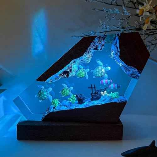 Sea Turtle Ocean Resin Lamp - Handmade Resin Night Light with USB Port, Variable Lights, Sea Turtle Gifts for Women and Men, Ocean Enthusiast Collectibles, Unique Birthday Gifts for Him & Her (6"x4")