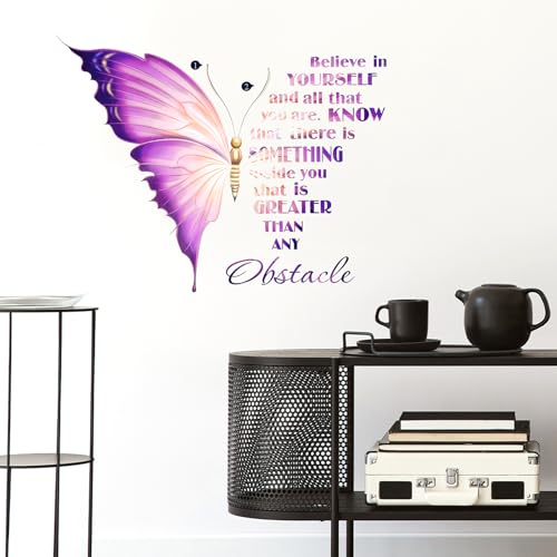 Large Inspirational Butterfly Wall Decor, Motivational Saying Positive Peel and Stick Wall Art Decals for Women Girls Bedroom Living Room Office Bathroom Decorations