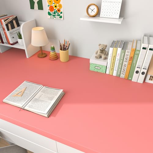 FunStick Coral Pink Wallpaper Peel and Stick Pink Contact Paper for Cabinets Desk Classroom Self Adhesive Removable Wall Paper Renter Friendly Wallpaper for Kids Girls Bedroom Bathroom Walls 15.8"x80"