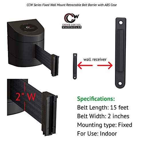 Crowd Control Warehouse - CCW Series WMB-220 Fixed Wall Mount Retractable Belt Barrier - 15 Foot, Yellow"Caution - DO NOT Enter" Black Letters Belt with Black ABS Case
