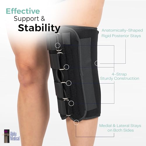 22” Long Adjustable Three Panel Orthopedic Knee Immobilizer – Supportive & Adjustable Side Panels – Knee Brace Stabilizer – Knee Immobilization L1830