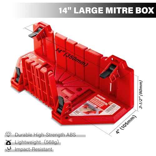 HAUTMEC 14 Inch Clamping Miter Box with Adjustable Jaw & 4 Anti-Slip Clamps, Heavy Duty ABS Mitre Saw Box with 22.5¡Æ, 45¡Æ, 90¡Æ Cutting Angles for Woodworking, Trim, Frames, DIY Projects ? HTHDM25036