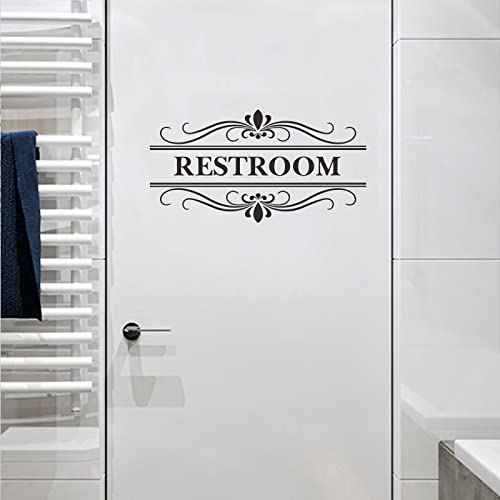 Restroom Sign Wall Decal Vinyl Stickers, Removable Cute Art Design DIY Sticker Mural for Restroom Bathroom Washroom WC Toilet Door Decoration