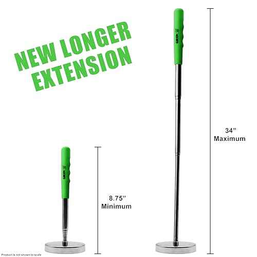 Grip Telescopic Magnetic Floor Sweeper Pickup Tool - 35 lb Capacity - Screws, Nails, Metal Shavings - Extends from 8" to 34" L