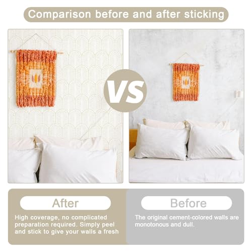 Sevalo Modern Peel and Stick Wallpaper Boho Contact Paper for Cabinet and Drawer Beige Geometric Wallpaper Self-Adhesive Removable Neutral Paper Shelf Liner Bedroom Bathroom Waterproof 17.3inW 78.7inL