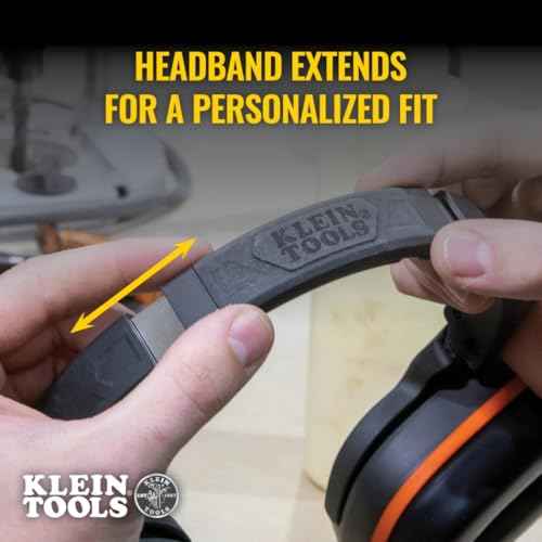 KLEIN TOOLS 60613 Behind-the-Head Earmuffs, 25dB Hearing Protection, Adjustable Headband, for Construction, Manufacturing, Maintenance, Woodworking