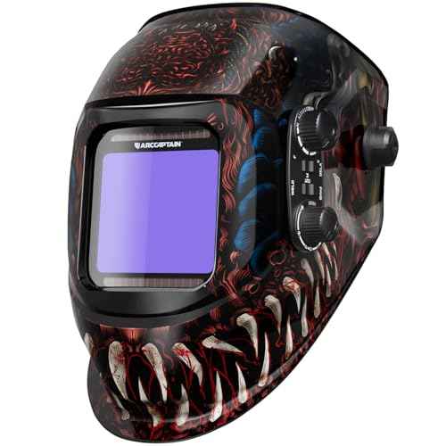 ARCCAPTAIN Auto Darkening Welding Helmet, 3.94"X3.66" Large Viewing Screen True Color Welding Hood with 4 Arc Sensor Solar Powered, Wide Shade 4-5/5-9/9-13 Welding Mask (Alien)