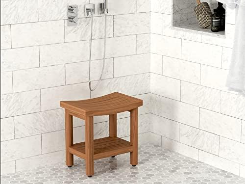 AquaTeak (Fully Assembled) Patented 18" Sumba Teak Shower Bench with Shelf
