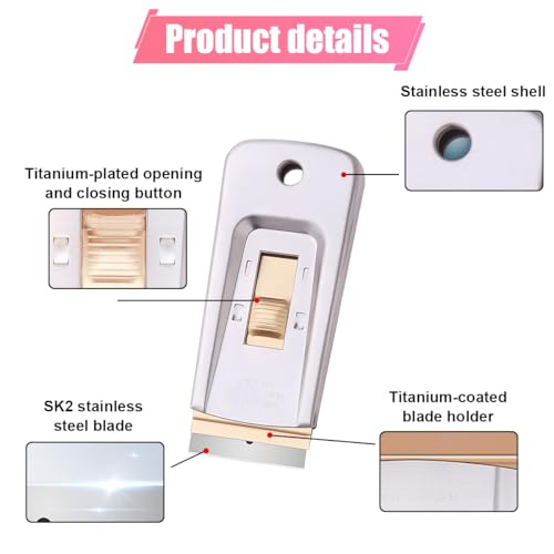 Razor Blade Scraper Tool, Retractable Glass Scraper for Cleaning, Metal Paint Scraper Tool with 10 Extra Blades, Car Cleaning Tools for Window, Sticker, Decal, Glue, Label, Paint (2PCS)