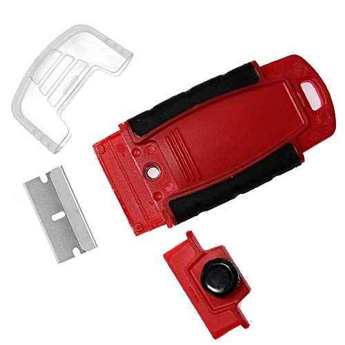 Plastic Razor Blade Scraper Hand Held Window Vinyl Tint Scraper with Protective Cover Mini Razor Blade Red Scraper, Metal Razor Blades Plastic Scraper Blades Removal Scraping Tool Kit