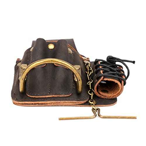 Tourbon Leather Multifunctional Electrician's Tool Pouch with Tape Chain 5 Pockets Carpenter's Bag Hammer Bull Pin Holder Dark Brown