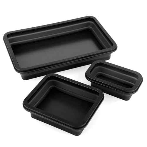 3pcs Magnetic Parts Tray, Magnetic Tray Insulating Silicone Magnetic Tool Tray for Mechanic's Folding Bowl & Magnetic Base for Nuts Washers Bolts Screws Pins (3 Sizes)