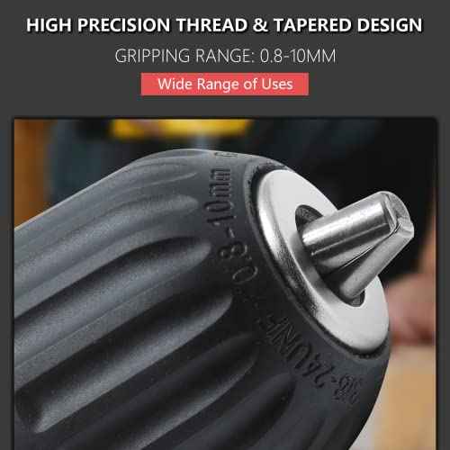0.8-10mm Capacity Mount Keyless Drill Chuck, 3/8-24 UNF Mount Thread Impact Chuck Converter Conversion Tool, Quick Change Conversion Adapter with 1/4 Inch Hex Shank