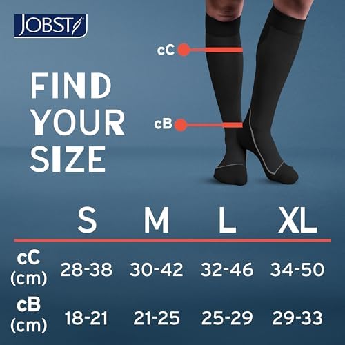 JOBST Sport Knee High 20-30 mmHg Compression Socks, Black/Cool Black, X-Large