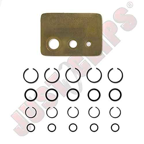 Just Clips - 5 sets each, 3/8" & 1/2" Retainer Clips and O-Rings with one Patented ClipKey, The only Installation Tool that works with 1/4", 3/8" & 1/2" Snap Rings.
