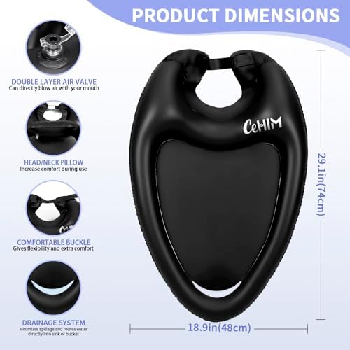 Inflatable Shampoo Basin - Portable Shampoo Bowl, Hair Washing Basin for Bedridden, Disabled,Injured, Hair Wash Tub for Dreadlocks and at Home Sink Washing (Black, Large)