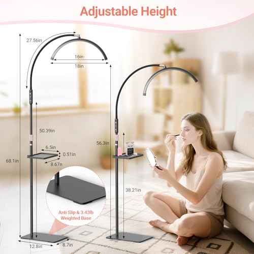 LIONVISON Half Moon Lash Light: 6500K LED Lamp Ring Light with Tray - 360¡Æ Flexible Gooseneck Durable Metal Stand - Salon Use for Lash Artists Eyelash Extensions (18In Black)