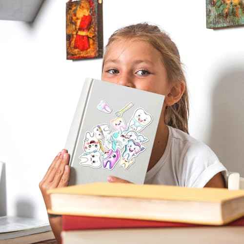 Cute Cartoon Teeth Stickers 108Pcs Dentist Vinyl Tooth Theme for Kids Dental Clinic Classroom Reward Water Bottles Scrapbooking Laptop Decoration Pack Hat