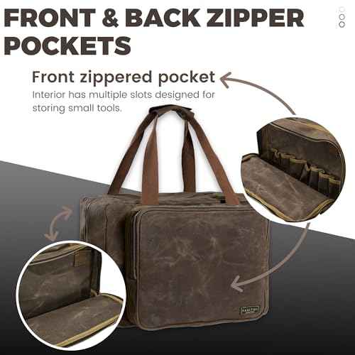 Kaaltisy 16oz Waxed Canvas Tool Bag ? Robust Zipper Garden Tools Tote with 3 Compartments & Padded Handle (Grey) ? Tool Organizer for Gardening Wire Cutters Goggles