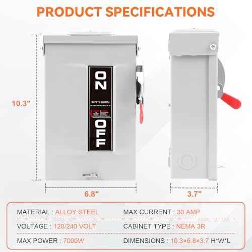 30 Amp Disconnect Switch,3 Pole Safety Switch,Non-Fusible,Indoor&Outdoor,Meeting NEMA 3R Standards,Galvanized Steel£¬Anti Corrosion and Rust Prevention,10-Year Warranty