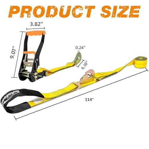 Heavy Duty 4-Pack Axle Tie Down Straps for Trailers - 2" x 114" Car Hauler Straps with Snap Hooks - 10,000 lbs Break Strength, 3300 lbs Capacity - DOT Certified Wheel Tie Downs (Yellow)