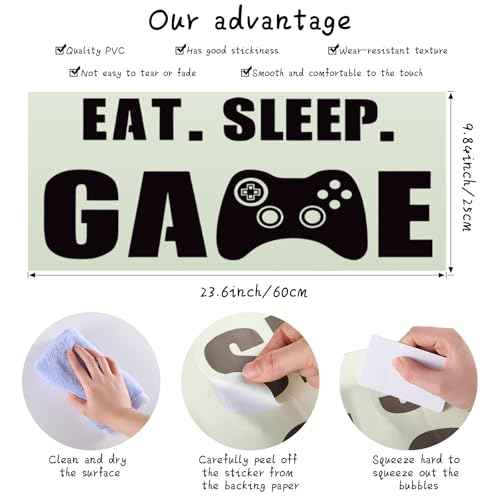 Eat Sleep Game Wall Decal Gamer Boy Wall Stickers Video Game Decor Gaming Controller Decals for Boys Room Kids Bedroom Home Playroom Decor(23.6 x 10 Inch,Classic Style)