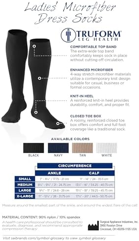 Truform Women's 15-20 mmHg Medical Compression Socks, Moderate Support Soft Stretch Comfort Microfiber, Knee High, Closed Toe, Black, Small