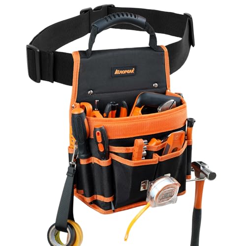 Tool Belt Pouches, 22 Pockets Electrician Tool Pouch with Hammer Loops and Tape Clip, Detachable & Adjustable Single Side Belt Tool Pouch for HVAC Craftsman Contractor Electricians Carpenter